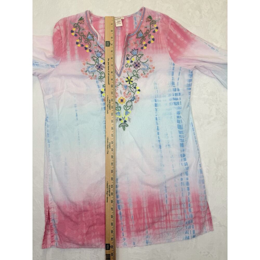 SUNDANCE Tunic Women’s Sz L Dreaming In Color Beaded Tie Dyed Coverup Flaws - Picture 11 of 12